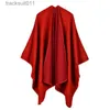 Damescape Warm gebreid effen sjaal Dikke oversized wollen omslagdoek Dames Ruana's Cape Open voorkant Acryl geweven vest Poncho-stola L230920