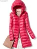 Piumino da donna Parka Piumino lungo da donna Casual Piumino sottile ultra leggero Inverno Elegante moda Giacca con cappuccio Lady Solid Down Parka Capispalla L230920