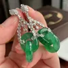 Brincos pendurados em brincos interligados, luxo, clássico, estilo boêmio, joias de noivado, natural, verde jade, para mulheres, presente