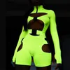 Kvinnors jumpsuits rompers Neon Color Bodysuit Sexig utskärning midja ihålig utspännare Biker