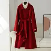 Cappotto da donna in cashmere double face in misto lana Lunghezza media Autunno-Inverno Fascia alta Con lacci Pure 230919