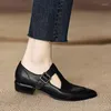 Dress Shoes Retro Belt Buckle Pointed Single Shoe Women Pumps Soft Leather British Small With Thick Heels Mary Jane