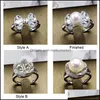 Smyckesinställningar Shinypearl Ring Sier/Gold/Rose Gold Pearl Rings DIY för kvinnor Justerbar storlek Inställning Drop Delivery Dhgarden Otouq
