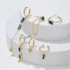 Dangle örhängen S925 Silver Needle Tassel Blue Zircon Earring For Women Vintage Micro Inlaid Long Chain Ear Buckle Set Fashion Jewelry