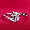 S925 prata anel de casamento anel 18k real branco banhado a ouro cz diamante 4 pinos noivado casamento anel de noiva feminino whole2045