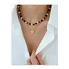 Brass Plated 18K True Gold European and American Fashion Cool Style Natural Stone Beads Black Agate Beaded Necklace Autumn and Winter New Style