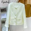 Damesjassen Beige Wollen Jas Dames Luxe Hoge Kwaliteit Elegant O-hals Korte Tweed Jas 2023 Herfst Winter Kleding Koreaanse Mode