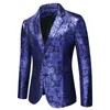 Costumes pour hommes Hommes Bleu Paisley Tuxedo Blazer Veste Simple Boutonnage De Bal Dîner Costume Hommes Fête De Mariage Chanteurs Costume Homme XXL