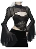 Débardeurs pour femmes Cami s Gothic Punk Flare Sleeve Crop Top Rave Party Cosplay Outfit Voir à travers Mesh Shrug Mock Neck O Ring Lace Up Tops Clubwear 230919