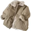 Para baixo casaco bebê meninos cáqui cordeiro lã mistura parkas casaco outono inverno casacos de pele para meninas bonito jaqueta quente crianças snowsuit moda 230919