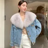 Women's Jackets Women Winter Down Denim Jacket With Big Fake Fur Callor Street Style Thick Warm Lining Jean and Coats Super Cool 230920