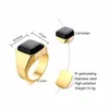 Black CARNELIAN STAINLESS STEEL GOLDEN SQUARE SIGNET RING FOR MEN PINKY RINGS MALE WEALTH AND RICH STATUS JEWELRY303a