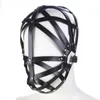 Accessoires de costumes Noir PU Bandage Hommes Couvre-tête Sexy Creux Masques En Cuir Cosplay Visage Couverture Adulte Roleplay Partie Visière Boucle En Métal