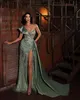 Gorgeous Green Mermaid Evening Sequins One Shoulder Formal Party Prom Dress Split Pleats Dresses For Special Ocn