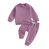 Set di abbigliamento Bambino Neonato Ragazza Autunno Inverno Completo Girocollo solido Felpa a maniche lunghe e pantaloni sportivi Tuta da ginnastica Set