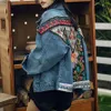 Women Blends Jacket Spring Boho Denim for Women Floral Appliques Embroidery Vintage Coat Long Sleeve Outerwear Female Coatee 230920