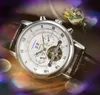 Popular Mens Day Date Time Dial Watches Automatic Mechanical Movement Clock Engraved Flowers Case all the crime Genuine Leather Strap Watch montre de luxe Gifts