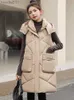 Women's Down Parkas 2023 Winter New Mid length Vest Large Pocket Thickened Hooded Sleeveless Jacket Vest Coat Cotton Padded Plus Size 3XL Coat L230920