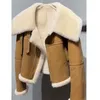 Women s Jackets Fashion khaki short Jacket Winter Warm Suede Fake Fur Lining Women Coat 2023 Korean Thick Female Overcoat 230920