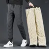 Men's Pants 120KG 7XL Fleecy Lining Winter Waterproof Warm Trousers Big Size Woven Casual Boy's Windproof 1733