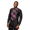 エスニック服ナイジェリアスタイルのメンズシャツブラック長袖パッチワークトップアフリカのファッションワックス男性ウェディングパーティーウェアカスタマイズ