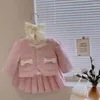 Clothing Sets Princess Little Girls Knit Dress Set Vintage Tweed Baby Autumn Cardigan Outwear Winter Kids Pleated Tutu Skirts Children Suit