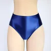 Men's Sleepwear Glossy Briefs Pants With Buttocks Sexy Silky Solid Bikini Middle-waist Tights Underpants And High Fork Oily Mens