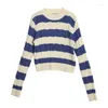 Women's Sweaters Korobov Contrast Color Stripes Sweater Pullover Women Clothing Pull Femme Autumn South Korean Thin Vintage Twist Crop Top