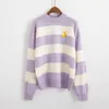 Women's Sweaters Women College Candy Color Stripes Moon Embroidery 2023 Kawaii Sweater Female Harajuku Clothing For Lady Ulzzang