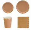 Engångs servis Kraftpaper Composite Stamping Kraft Paper Plate Disponible Picnic Plate Set Paper Cups Paper Tissue Party Tabellery 230920