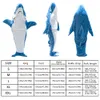 Decken Cartoon Shark Pyjamas Playsuit Kinder Eltern Mit Kapuze Warme Flanell Decke Pyjamas Homesuit Lustige Homewear Für Pyjama Party 230920