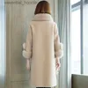 Women's Fur Faux Fur Autumn Winter New Imitation Sheep Fleece Coat Women's Mid-Long Imitation Fox Fur Collar Loose Grain Fleece Faux Fur Coat Pink L230920