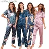 Women's Sleep Lounge Women Satin Pajamas Silk Floral Printing Lapel Button Shirt With Trousers Pajama Set Nightwear Pyjama Sleepwear Pijama Mujer L230920