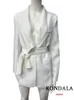 Ternos femininos Blazers KONDALA Office Lady Branco Blazer Ternos Mulheres Manga Longa V Neck Sashes BlazerHigh Cintura Larga Perna Calças Compridas Conjuntos de Moda 230920