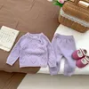 Kläder sätter 7838 baby set varm stickad tröja kostym 2023 Winter Love Wool Girl's Pant Two-Piece