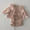 Kläder set 0-3t tjej baby söt liten färsk blommig prinsessskjorta shorts set långärmad vår tvådel