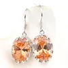 Luckyshine élégant simple nouvelles femmes champagne zircon crochet boucles d'oreilles 925 en argent sterling ovale morganite gemmes fiançailles fête earr280W