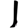 Сапоги BIGTREE, замшевые пикантные туфли выше колена, черные плюшевые теплые женские зимние ботинки на тонком высоком каблуке, длинный большой размер 42, 43, 230920