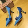 Sapatos de vestido 2023 primavera apontou salto alto mulher moda rasa seda senhora stiletto bombas strass c único para mulheres