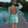 Casual Jurken Sexy Backless Satijnen Mini-jurk Lange Mouw Club Party Jurken Voor Vrouwen 2023 Herfst Mode Korte
