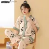 Femmes Sleep Lounge Femmes Vêtements M-5XL Été Coton Panda Pyjama Casual Manches Courtes Kimono Cardigan Vêtements De Nuit Dessin Animé Vêtements De Nuit Femme Loungewear L230920