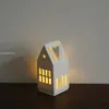 Decorative Objects Figurines Scandinavian Style Small House Candle Holder Ceramic Hollowed Out Architectural Wax Holder Pure White Home Accessories Lamp 230920