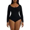 Body modellante da donna a maniche lunghe aderente body aderente contenitivo per la pancia collo tinta unita perizoma body tuta top