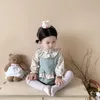 Set di abbigliamento Ins Autunno Corea Neonate 2 pezzi Set di vestiti Cartone animato stampato Top in cotone Velluto a coste Bretella Pagliaccetto Vestito da bambina