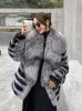 Women's Fur Faux Fur Hot Sales Women Fashion Real Rex Rabbit Fur Long Natural Full Pelt Rabbit Fur Jackets With Real Fox Fur Collar Winter Coat L23092