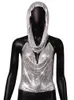 Damestanktopjes Camis y2k Modieuze crop-tanktops met metallic pailletten en hoofddoek Sexy rugloos uitgehold halter metalen lovertjesketting korsettop 230919