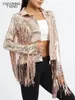 Kvinnorjackor Kvinnor Jacket Spring Tassel Sequin Jacket Fashion Fringed Retro Långärmad Silver Reflective Jacket Women Outwear Tops 230919