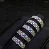 Pierścienie klastra Naturalne pierścień Moonstone Crystal przezroczysty niebieski efekt fluorescencyjny 925 Srebrna Piękna biżuteria damska