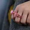 Pierścienie zespołowe nowe wielkie gruszki akcent kamienne pierścienie Rose Gold Duchowa Cut Full CZ Band Wedding Ingagment Gar Drop Pinky Pierścień dla kobiet 2021 x0920