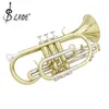 Slade B Flat Cornet Short Trumpet Mässing Tube Body Gold Lacquer Silver Dual Color Palm Pocket Mini Three Tone Musikinstrument Fashion